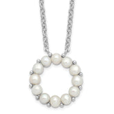Sterling Silver Rhodium-Rhodium-Plated 3-3.5mm White Button Freshwater Cultured Pearl 16 inch with 1.75 inch Extension Necklace